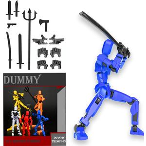T-13 Action Figure Set 3D Printed Multi-Jointed Movable Robot Ti-tan Dummy Set with Full Articulation for Stop Motion Animation (Blue)