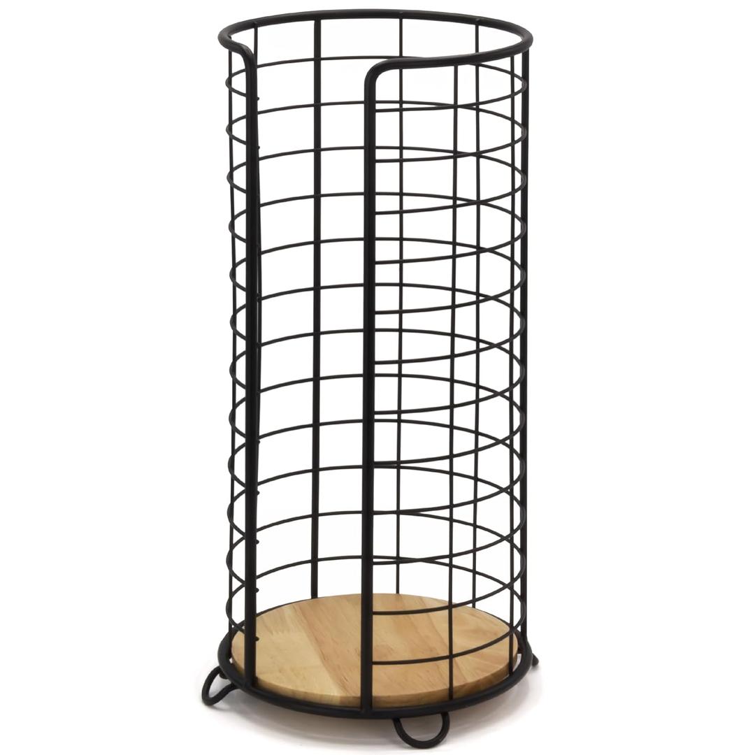 BROOKSTONE, Stylish Toilet Paper Holder with Bamboo Base, Freestanding Bathroom Tissue Organizer, Minimalistic Storage Solution, Modern Trending Design [Holds Large Rolls], Black