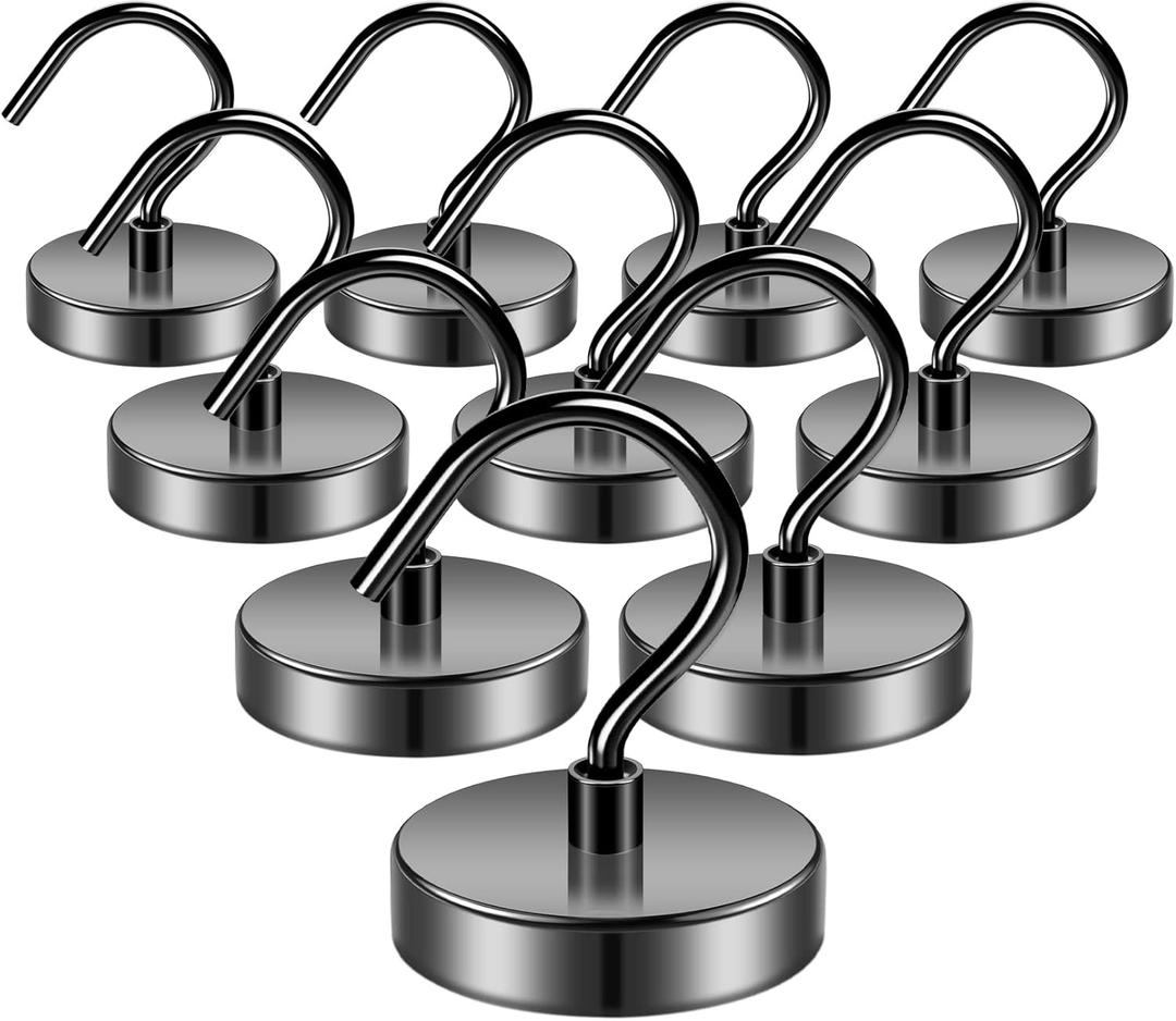 Grtard 10 Pack 110LBS Strong Magnetic Hooks Heavy Duty, Magnets with Hooks, Neodymium Magnet Hooks for Hanging, Black Large Magnetic Hooks for Cruise, Curtain, Home, Kitchen, Workplace
