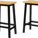 K&K Solid Wood Bar Stools (Not Cheap Iron), 25.6" Tall Set of 2 Bar Chairs, Kitchen Counter with Footrests, Farmhouse for Dining Room, Kitchen, Counter, Black
