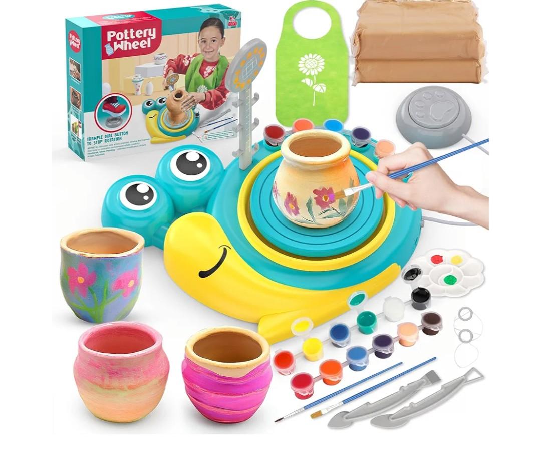 Aujazyble Pottery Wheel for Kids - Complete Art Supplies Arts & Crafts Kit, Crafts for Girls 8-12, Girls Boy Toys Birthday Halloween Christmas Gift for Kids Ages 6 7 8 9 10 11 12+, (Snail)
