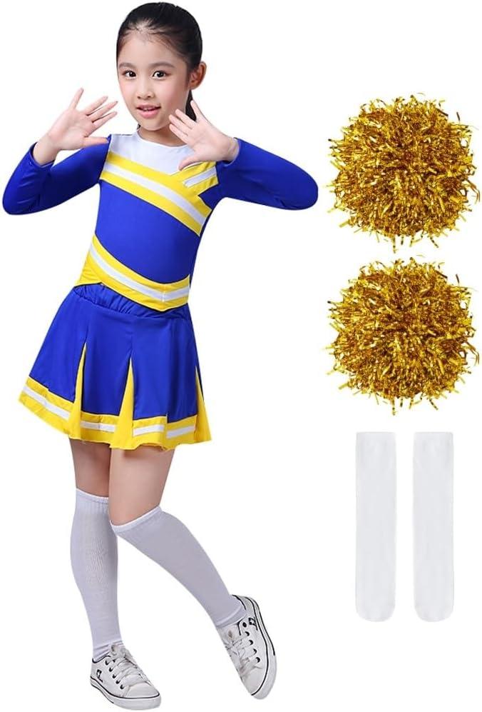Little Girls' 2 Piece High School Cheerleading Uniform Costume Complete Outfit Cosplay Fancy Dress (4-5T, Long Sleeved)