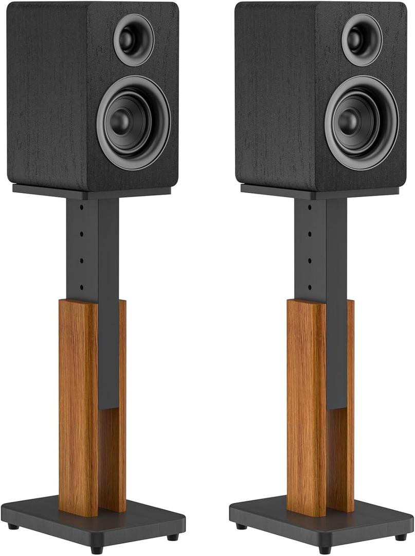 Height Adjustable Speaker Stands Pair with Most Satellite, Studio, Bookshelf Speakers - Wood Grain Floor Speaker Stands for Klipsch, Edifier, JBL Bookshelf Speaker Stands Holds 50Lbs with Cable Clips