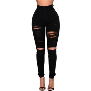 DLAYBGFA Ripped Skinny Jeans for Women High Waisted Stretch Slim Fit Distressed Denim Jeans Pants(Black, XL)