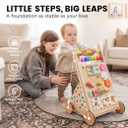 Tiny Land Wooden Baby Walker with Activity Center, Montessori Push Walker | Adjustable Speed, Anti-Tip Support, 2-in-1 Montessori Activity Center, Sitting Play to First Steps, Rainbow Pastel