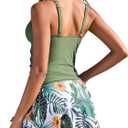 ZAFUL Womens Tankini Swimsuits Tummy Control Scalloped V Neck Tankini Bathing Suits with Skirt Bottom Ladies Swimwear (Small, Green)