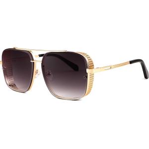 FEISEDY Sunglasses Mens Women Vintage Pilot Square Trendy Metal Steampunk Fishing Driving Sun Glasses B2894 (Gold Gradient Black)