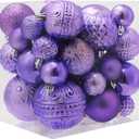 Christmas Ball Ornaments Light Purple Christmas Tree Decorations with Hang Rope-36pcs Shatterproof Christmas Ornaments Set with 6 Styles in 3 Sizes(Small Medium Large)