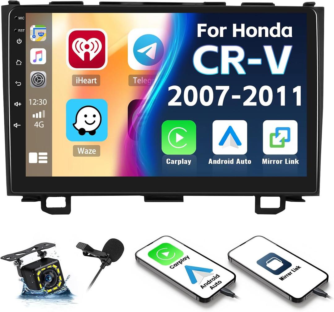Car Stereo MP5 Player for Honda CRV 2007-2011 Car Radio with Apple Carplay Android Auto Mirror Link, 9" Touch Screen Car Radio with Bluetooth Backup Camera FM SWC Dual USB Input