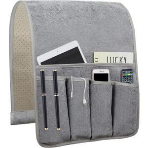 NB Sofa Armrest Organize remote holder bedside caddy organizer with 5 pocketsnon-slip couch remote control holder couch armchair caddy accessories (Gray, 35"x12.4")