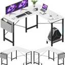 Sweetcrispy L Shaped Computer Desk - Gaming Corner 50 Inch PC White Writing Study Student Table with Wooden Desktop CPU Stand Side Bag Reversible for Home Office Room Small Space, Black