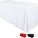 Destination 8ft Rectangular Table Skirt - White Wedding Spandex Table Cover - One Piece Fitted Stretchy Tablecloth - Wrinkle Resistant Ruffles - Great for Party, Banquet, Size: 96" x 30" (Rectangular)