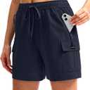 SANTINY Women's Hiking Cargo Shorts Quick Dry Lightweight Summer Shorts for Women Travel Athletic Golf with Pockets(Navy_M)
