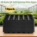 RooTrimmer 24 Cell Nursery Pots Trays 10 Pack (17"x11"x1.6"), Reusable Plastic Plant Pot Tray with Drain Holes, Carrying Seed Starter Tray for Holding 2.8 inch (7CM) Square Nursery Pots (Black)