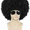 karlery Adult Men Women Afro 70s 80s Curly Black Wig Rocker Party Wig California Halloween Costume Wig