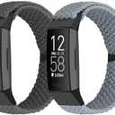 FTYQUEE Braided Stretchy Adjustable Straps Compatible for Fitbit Charge 3 and Fitbit Charge 4 Bands for Men Women,Sport Elastic Nylon Cloth Wristbands for Charge 4/ Charge 3/ 3SE