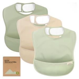 KeaBabies 3-Pack Waterproof Baby Bibs for Eating - Lightweight Toddler Feeding Bibs with Large Food Catcher, Mess Proof, Food-Grade Baby Eating Essentials, Easy to Put On & Clean (Jade)