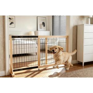 Freestanding Wooden Dog Gate for Doorways & Stairs, Adjustable Width 23.6"–45.3", No-Drill Indoor Pet Barrier for Small Dogs & Puppies, Foldable Dog Gate for Hallways, 23.6" Tall