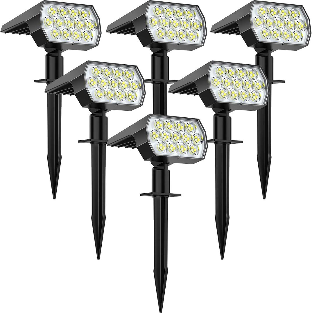WELALO Solar Spot Lights Outdoor, [6 Pack/65 LED/3 Modes] Solar Landscape Spotlights, Solar Powered Christmas Halloween Lights, IP68 Waterproof Wall Lights for Walkway Yard Garden Driveway(Cool White)