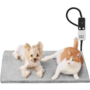 EHEYCIGA Heated Cat Bed Indoor, 6 Adjustable Temperature Dog Cat Heating Pad with Timer, Chew Resistant Cord, Waterproof for Winter, 28"x16", Grey (28'' X 16''X 0.5'')