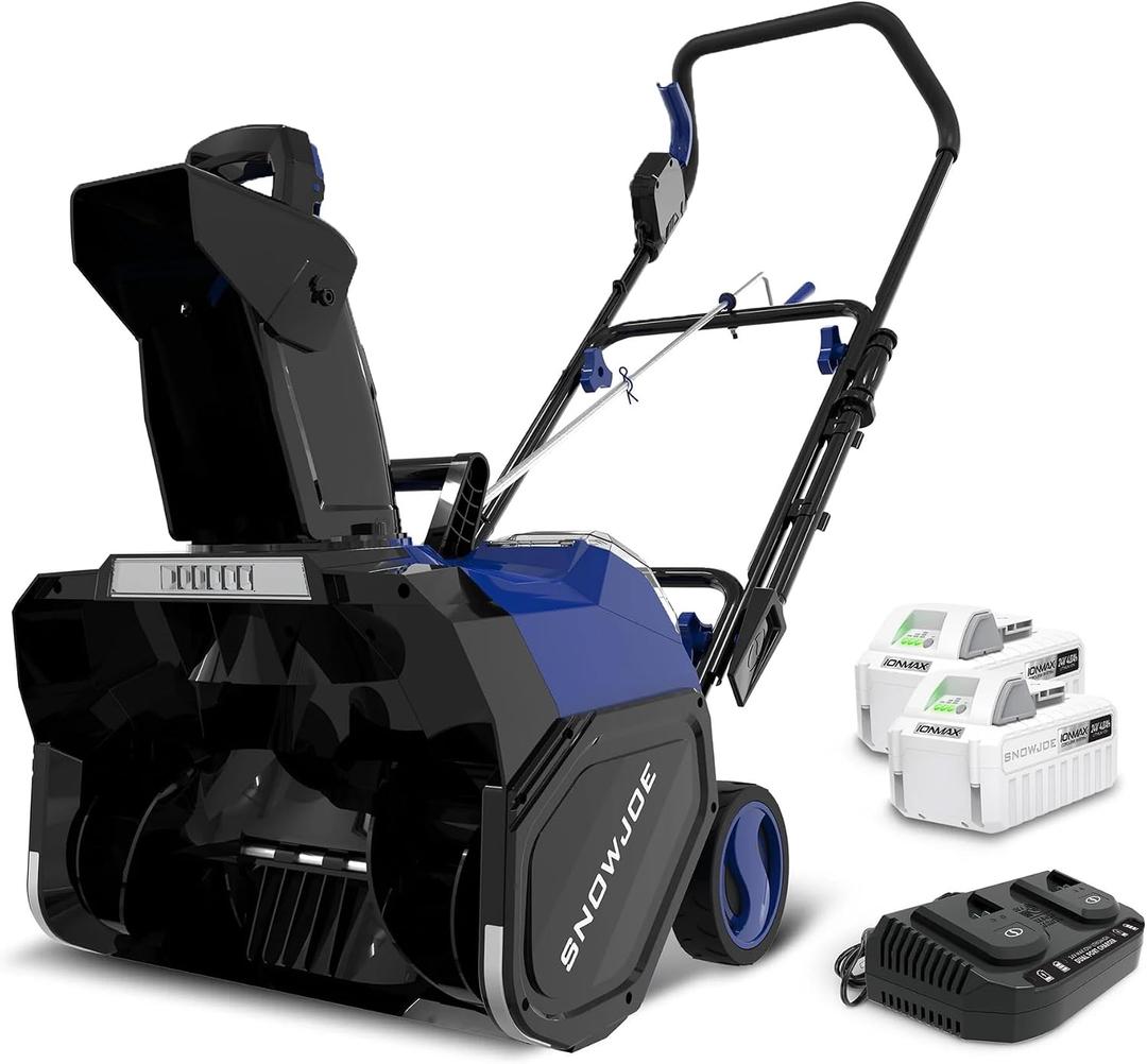 Snow Joe IONMAX 48V 18 Inch Cordless Electric Snow Blower Machine - Battery-Powered Single-Stage Thrower with LED Light and Wheels for Driveway Clearing, 24V-X2-SB18-GO