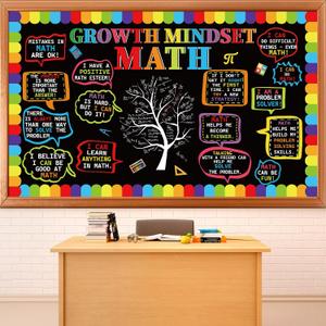 party greeting Math Growth Mindset Bulletin Board Set Maths Classroom Decoration Mathematics Paper Cutout Number Bulletin Board Border for Inspirational School Educational Wall Decor Teacher Supplies