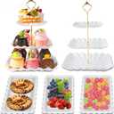 5 Pack Dessert Table Display Set, 2 Sets 3 Tier Cupcake Stand, 3 Pcs Food Serving Trays, Tiered White Plastic Cup Cake Tower for Birthday Baby Shower Wedding and Tea Party Supplies (5, Large)