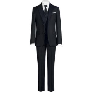 Marvelous World Boys Suits Black Slim Fit Size 3 Formal Suits for Kids Toddler Tuxedos Dresswear Ring Bearer Outfit Boys' Wedding Suits Set Dress Clothes Teen Youth 5-Piece Adjustable Waist, Black