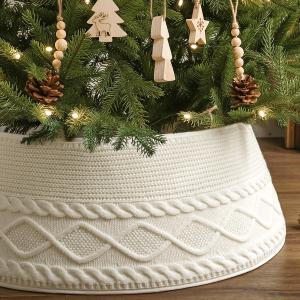 Treory Knitted Christmas Tree Collar: Cream Crossed Diamond Edge Chunky Cable Knit Christmas Tree Collars for Artificial Trees, Farmhouse Rustic Tree Ring Tree Skirt for Christmas Home Dcor