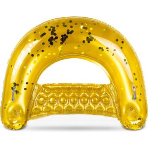 POZA Inflatable Pool Float Chair - Luxurious Lounger Filled with Sparkle Confetti, 2 Built in Cup Holders & Handles, Water Floating Chair for Beach, Lake & Swimming Pool - 48 x 38 Inch (Gold)