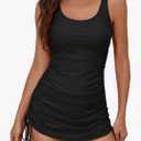 Eomenie Women's One Piece Swimdress Swimsuit with Drawstring Tummy Control Bathing Suits Push Up Swim Dresses with Bottom S