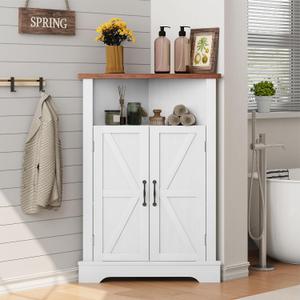Smuxee Bathroom Corner Storage Cabinet, Farmhouse Floor Corner Cabinet with Barn Door and Adjustable Shelf, White Narrow Cabinet Organizer for Bathroom, Living Room, Kitchen, 23.4"L x 12.2"W x 38.1"H