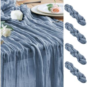 Wokceer Cheesecloth Table Runner 4Pack 10FT Dusty Blue Boho Gauze Fall Thanksgiving Cheese Cloth Table Runner for Party Long Rustic Sheer Table Runners for Baby Bridal Shower Wedding Easter Table