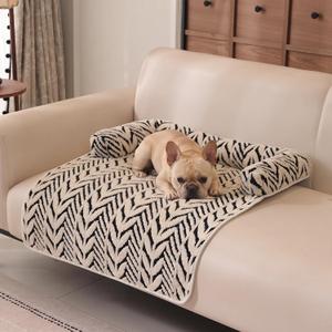 Calming Dog Couch Bed Mats with Neck and Head Support, Fluffy Plush Pet Sofa Cover for Small Medium Dogs and Cats, Non-Slip Bottom, Machine Washable, Black, Medium(35.43''L×31.5''W×5.91''Th