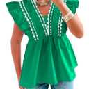 Tankaneo Womens Babydoll Peplum Tops Ruffle Cap Sleeve V Neck Blouse Dressy Cute Summer Pleated Shirts Trendy Green (Green, M)