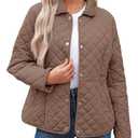 Dokotoo Plus Size Fall Jackets for Women Chestnut Winter Quilted Jackets Light Warm Long Sleeve Button Down Puffer Jacket Womens Padded Outerwear Coats X-Large