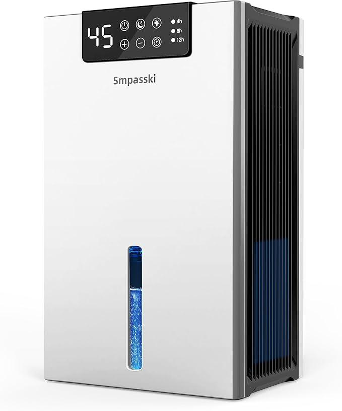 Dehumidifier, Dehumidifiers for Home(1000sq.ft), 98 OZ Water Tank Dehumidifier Washable Air Filter, Quiet Dehumidifiers for Basement with Drain Hose, Auto Shut Off, 4/8/12 Timer Setting, Silver