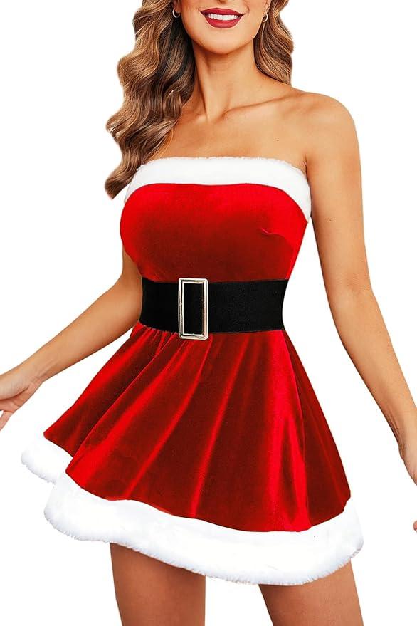 Christmas Costumes for Women Sexy Santa Dress Velvet Cape anf Belt for Cosplay Mrs. Claus Costume Christmas Outfits Size XXL