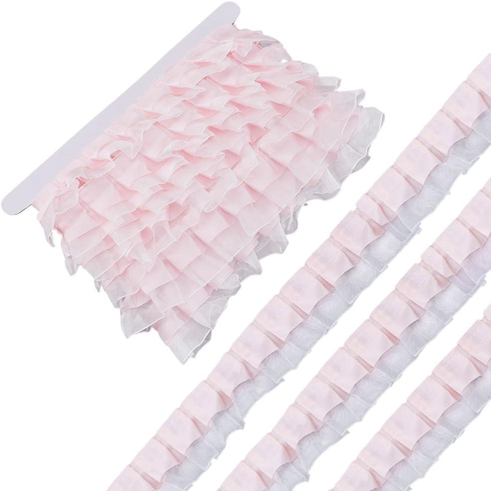 7.5 Yards Pink Satin Organza Edge Trim 2-Layer Ruffle Trim Lolita Skirt Edging Accessories Romantic Pleated Lace Ribbon for Sewing DIY Crafts Dressmaking Costume Decoration Cosplay