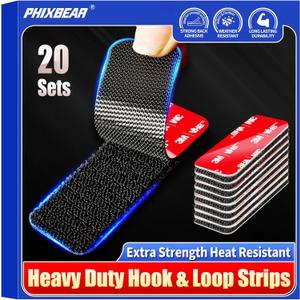 20 Sets Super Adhesive Hook and Loop Strips Heavy Duty, Made of 3M VHB, Heat Resistant Waterproof, Outdoor or Indoor Use, Black 1.2x3.2 Inch