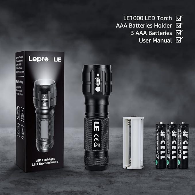 Lighting EVER LED Flashlights High Lumens, Small Flashlight, Waterproof, Adjustable Focus Flash Light for Outdoor, Emergency, AAA Batteries Included, Tactical & Camping Accessories (Black)