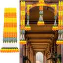 8PCS Diwali Artificial Marigold Garland for Home Decor, Marigold Long Strands with Bells and Leaves for India Wedding, Pooja Decor, Marigold Flowers Strings for Christmas Thanksgiving New Year Party (8pcs Yellow Orange)