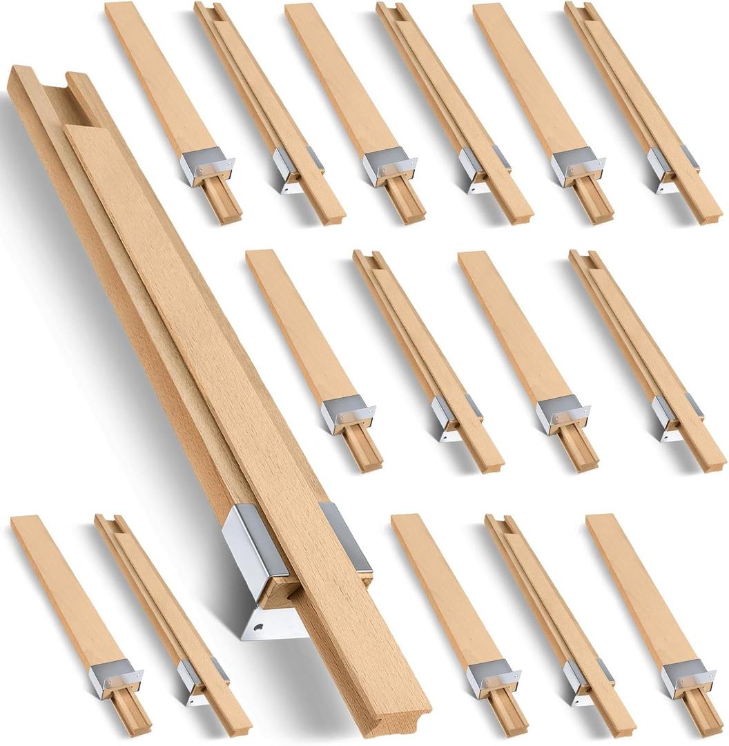 Maitys 4 Pcs Wooden Drawer Slides Bottom Mount Classic Center Guide Track with Metal Slide Glides Traditional Wood Drawer Rails for Dresser Replacement (16 Inches)