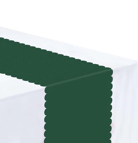 MUNILAIL 6 PCS Green Scalloped Table Runner 14 x 108 Plastic Table Runners for Birthday Party Wedding Baby Shower Christmas Table Centerpiece Decorations Disposable Scalloped Runner