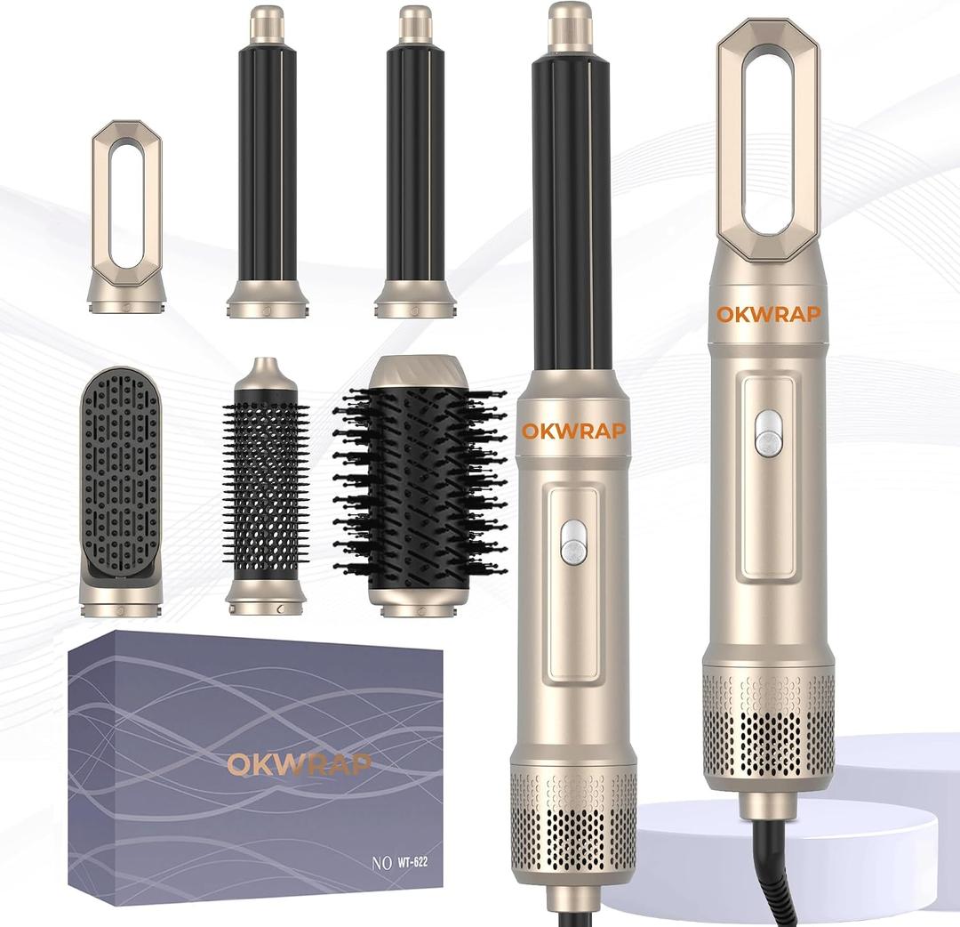 6 in ONE Blow Dryer Brush,Air Curling Iron Round Brush Blow Dryer 800W,Ionic Hair Dryer Brush for Women, Hot Air Brush Hair Styling Tools 100-120V