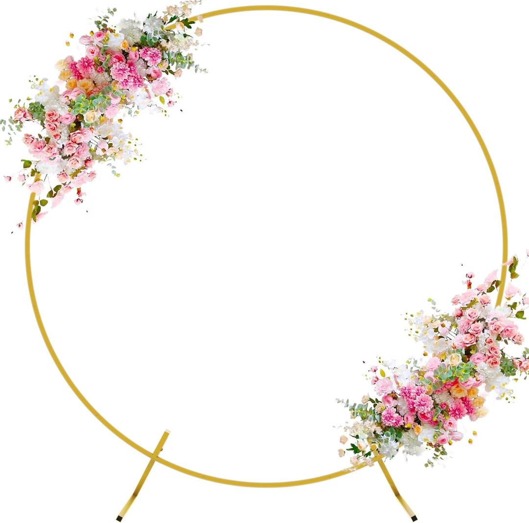 Wokceer Wedding Arch Round Backdrop Stand 5FT Circle Balloon Arch Frame Metal Circle Backdrop Stand Gold Wedding Arch Stand for Birthday Party Wedding Bridal Shower Anniversary Ceremony Decoration