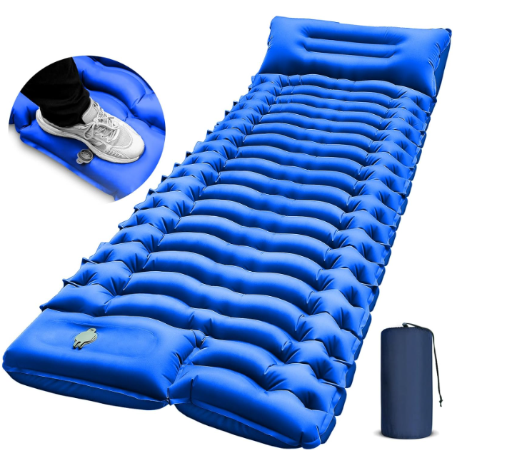 Camping Sleeping Pad, Ultralight Camping Mat with Pillow, Built-in Foot Pump Inflatable Sleeping Pads Compact for Camping Backpacking Hiking Traveling Tent,Single, Blue