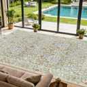 Area Rug for Living Room, 10x12 Large Washable Rugs for Dining Room, Bedroom, Non Slip Stain Resistant Carpet, Low Pile Vintage Floral Rug (Beige Blue)