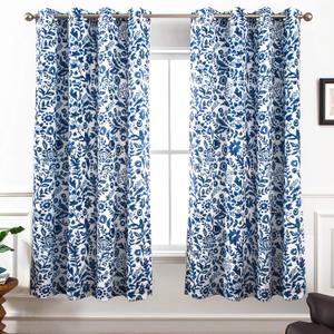 DriftAway Julia Blackout Curtains for Bedroom Navy Floral Watercolor Pattern Double Layer Thermal Insulated Sound Reducing Room Darkening Drapes for Living Room Grommet 2 Panels Each W52 x L63 Navy