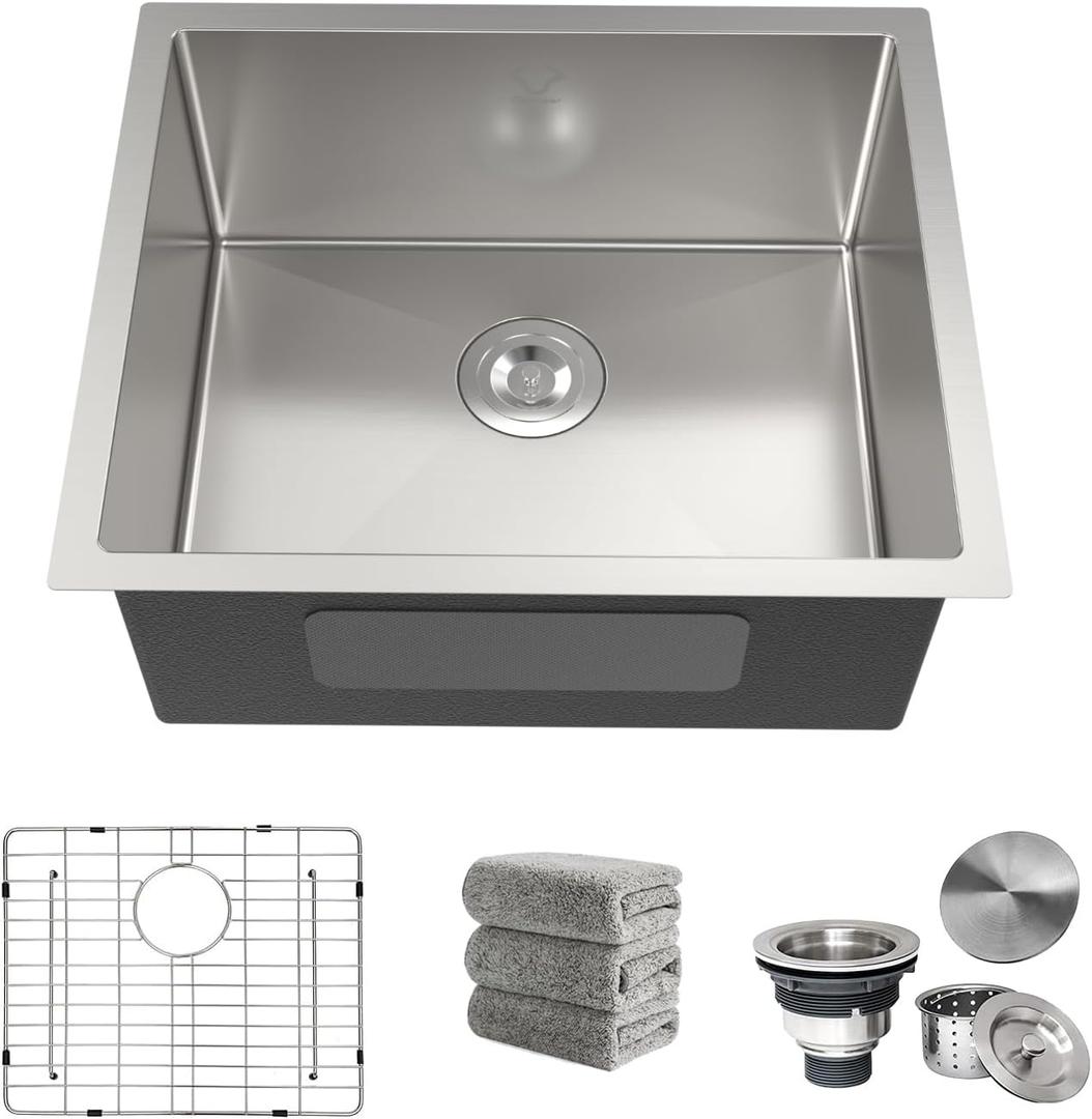 21 Inch Undermount Kitchen Sink 16 Gauge Stainless Steel Single Bowl Small Kitchen Sinks with Accessories RV Bar Prep Sink 21"x18"x9"